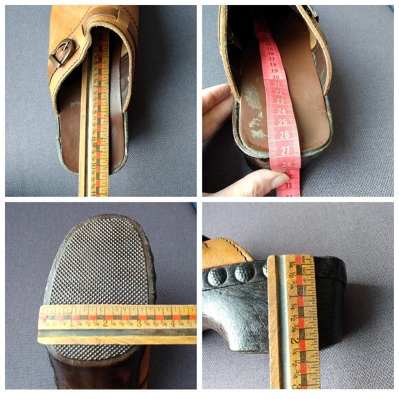 Vintage Leather Clogs Men's Size 8.5 / 9 Mules Shoes Heavy Chunky Retro Hippie - Picture 9 of 10